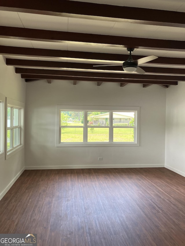 854 Clearwater Rd, Sharpsburg, GA 30277 - unfurnished room with wood finished floors, ceiling fan, beamed ceiling, and baseboards