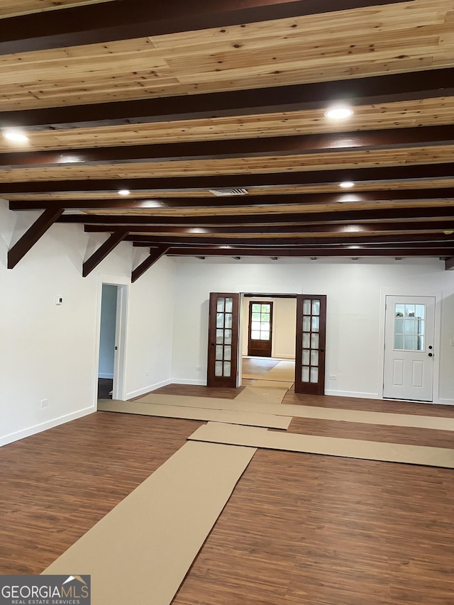 interior space featuring french doors, recessed lighting, baseboards, and wood finished floors
