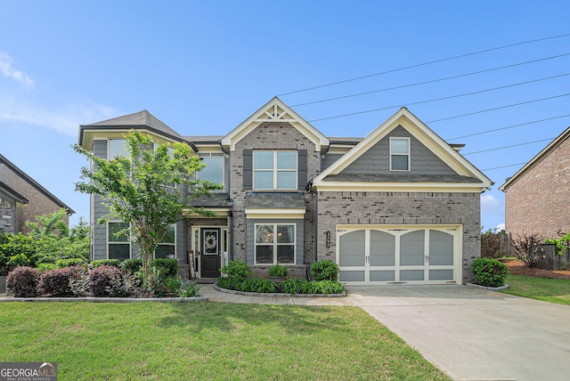 3399 In Bloom Way, Auburn, GA 30011 - craftsman house with driveway, brick siding, a front yard, and a garage