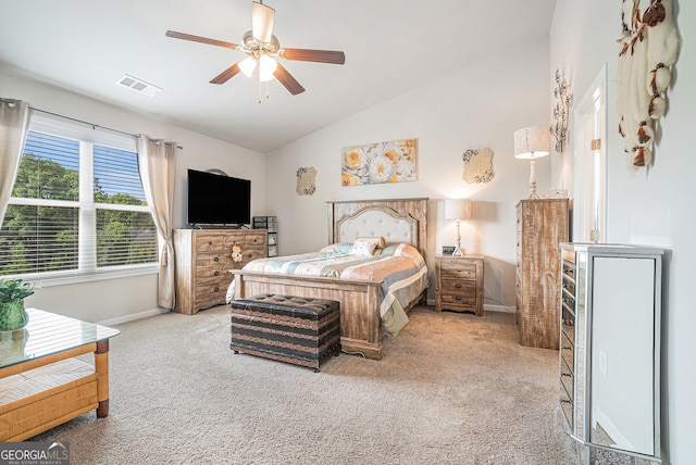 3399 In Bloom Way, Auburn, GA 30011 - bedroom featuring carpet, vaulted ceiling, baseboards, and a ceiling fan