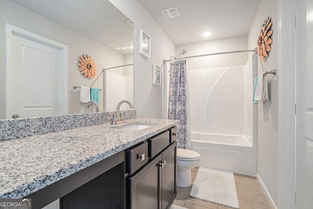 3399 In Bloom Way, Auburn, GA 30011 - full bathroom with vanity, toilet, shower / bath combo with shower curtain, tile patterned flooring, and baseboards