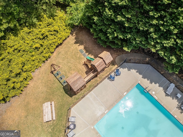 aerial view of a pool area