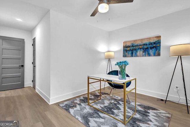 3182 Wakefield Dr, Decatur, GA 30034 - office area featuring a ceiling fan, wood finished floors, and baseboards