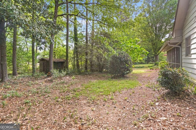 view of yard featuring an outbuilding and a shed