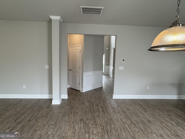 3592 Hancock Vw, Decatur, GA 30034 - empty room featuring dark wood-style floors, visible vents, wainscoting, and baseboards