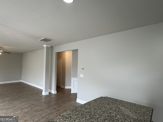 3592 Hancock Vw, Decatur, GA 30034 - spare room with visible vents, ceiling fan, dark wood finished floors, and baseboards