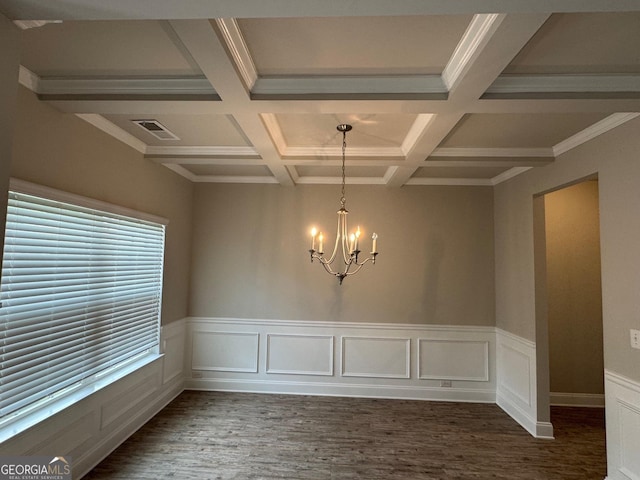3592 Hancock Vw, Decatur, GA 30034 - spare room featuring beamed ceiling, visible vents, a chandelier, and wood finished floors