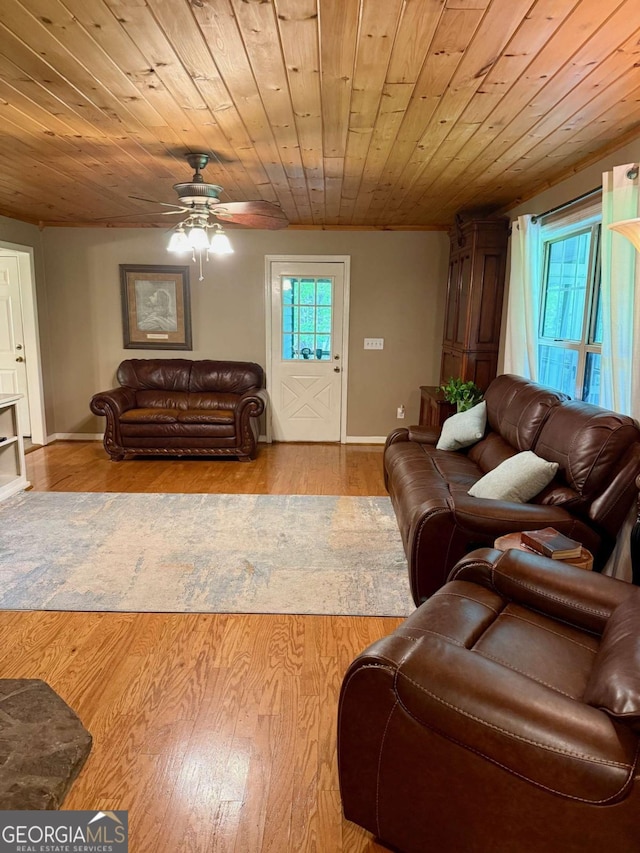 3517 Duncan Bridge Rd, Cleveland, GA 30528 - living area with wood ceiling, ceiling fan, baseboards, and a healthy amount of sunlight