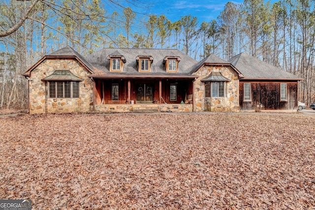 4220 Chapel Hill Farms Dr, Douglasville, GA 30135 - view of front of home with stone siding, covered porch, and a shingled roof