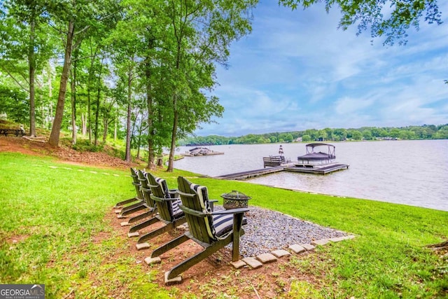 1860 Apalachee Woods Trl, Buckhead, GA 30625 - view of yard featuring a fire pit, a water view, and a floating dock
