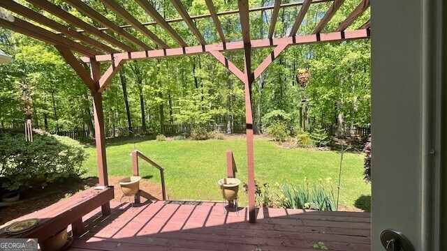169 Cambridge Way, Macon, GA 31220 - wooden deck with a pergola and a lawn
