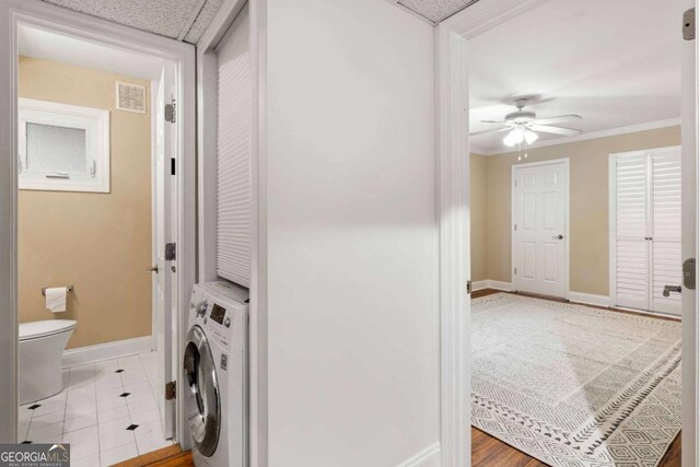 798 Saint Charles Ave NE Unit 7, Atlanta, GA 30306 - laundry area featuring ceiling fan, visible vents, baseboards, washer / dryer, and laundry area