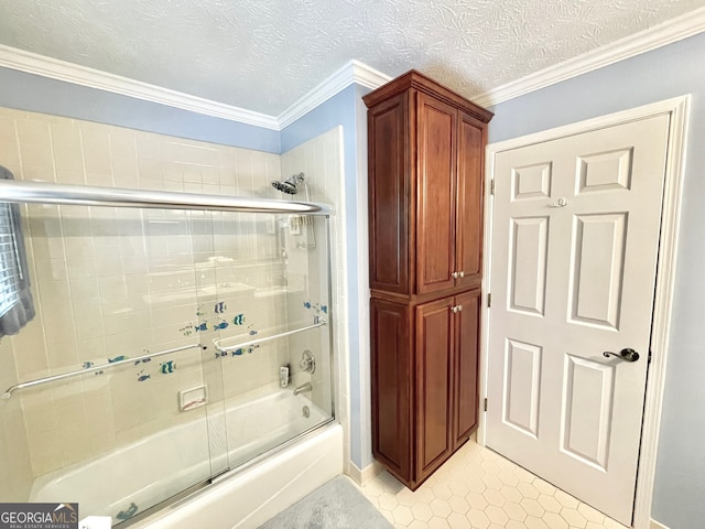 4614 Capers Xing W, Peachtree Corners, GA 30092 - bathroom with tile patterned floors, combined bath / shower with glass door, and ornamental molding