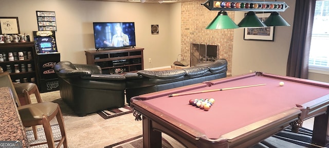 4614 Capers Xing W, Peachtree Corners, GA 30092 - game room with a brick fireplace, pool table, and plenty of natural light