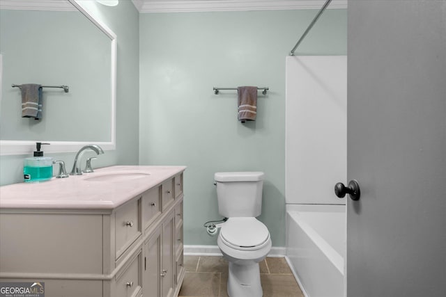 235 Castlegate Cir, Carrollton, GA 30116 - bathroom with toilet, ornamental molding, vanity,  shower combination, and tile patterned flooring