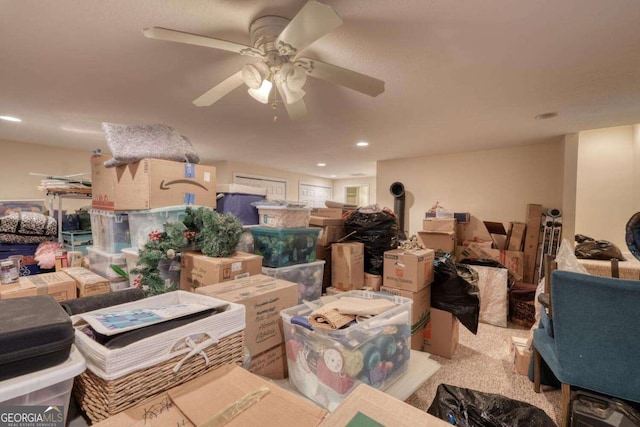 storage featuring ceiling fan