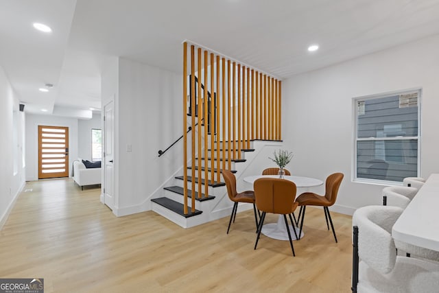 906 Mcdaniel St, Atlanta, GA 30310 - living area with light wood-type flooring, baseboards, recessed lighting, and stairs
