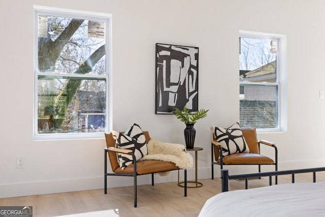 bedroom with baseboards and wood finished floors