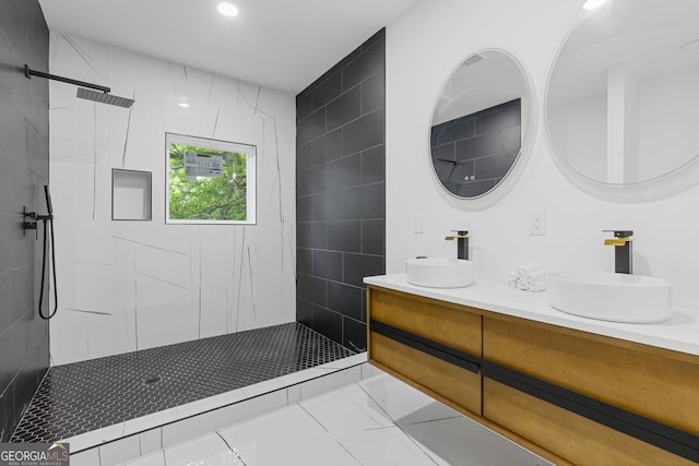906 Mcdaniel St, Atlanta, GA 30310 - full bathroom featuring double vanity, walk in shower, and recessed lighting