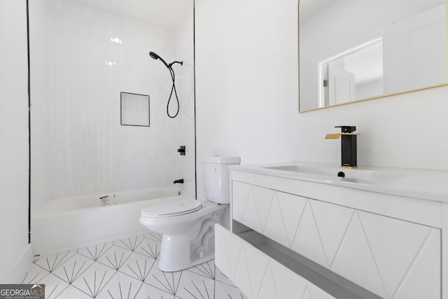full bathroom with toilet,  shower combination, and vanity