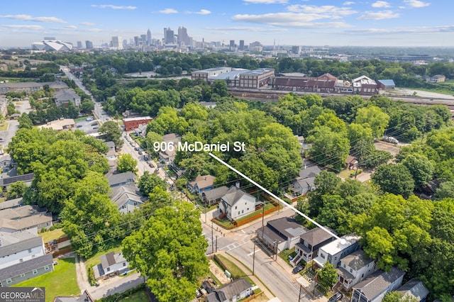 906 Mcdaniel St, Atlanta, GA 30310 - aerial overview of property's location featuring property parcel outlined and city skyline
