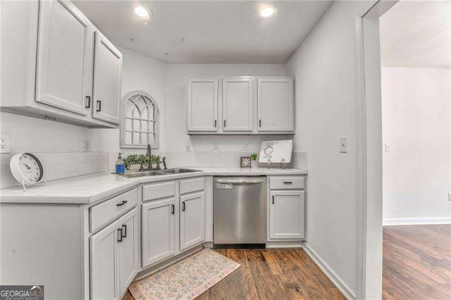 460 Broad St, Tallapoosa, GA 30176 - kitchen with dishwasher, dark wood-type flooring, light countertops, and recessed lighting