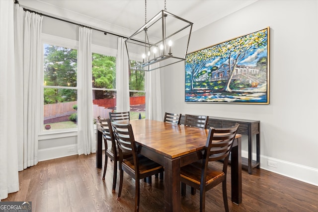 3668 Spring St, Chamblee, GA 30341 - dining area with a chandelier and dark wood-style flooring