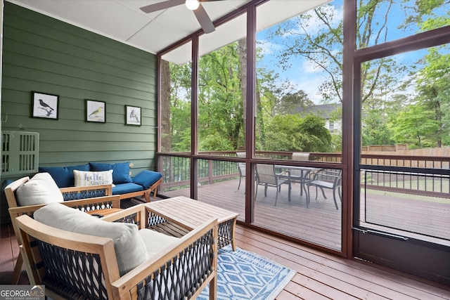 3668 Spring St, Chamblee, GA 30341 - sunroom / solarium featuring an outdoor hangout area, a ceiling fan, and outdoor dining area