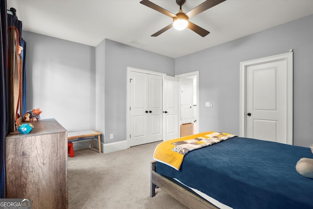 3668 Spring St, Chamblee, GA 30341 - bedroom with carpet floors, a closet, and ceiling fan