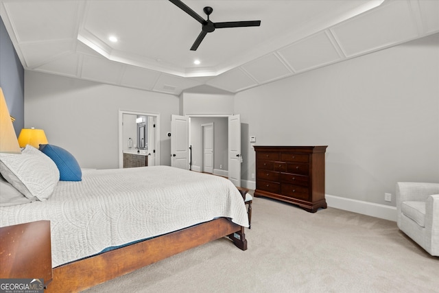 3668 Spring St, Chamblee, GA 30341 - carpeted bedroom with recessed lighting, a ceiling fan, and connected bathroom