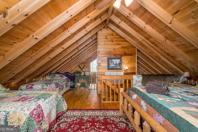 191 Mountain View Rd, Ellijay, GA 30540 - bedroom with wood walls, wood ceiling, and hardwood / wood-style flooring