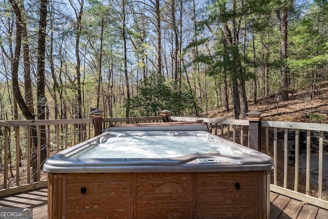 191 Mountain View Rd, Ellijay, GA 30540 - wooden deck featuring a hot tub