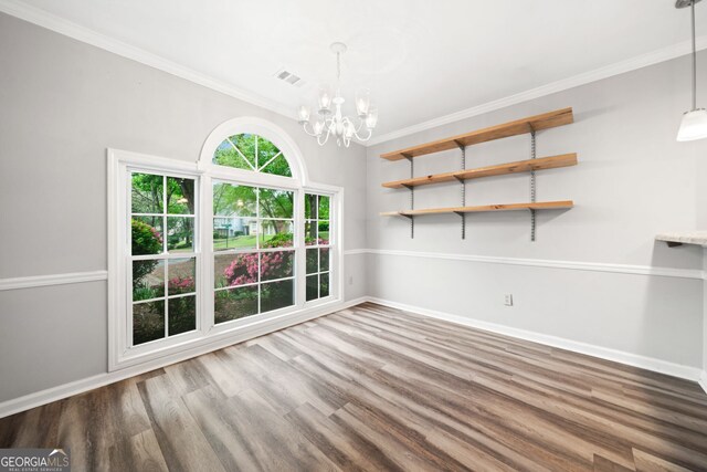 3765 Windsor Cir, Clarkston, GA 30021 - unfurnished dining area featuring wood finished floors, visible vents, a chandelier, and baseboards