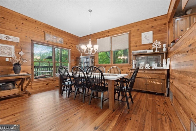 dining space featuring a wealth of natural light and wooden walls
