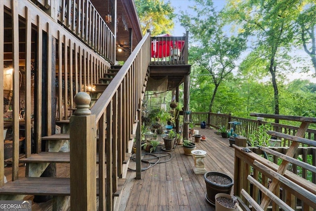 deck featuring stairway