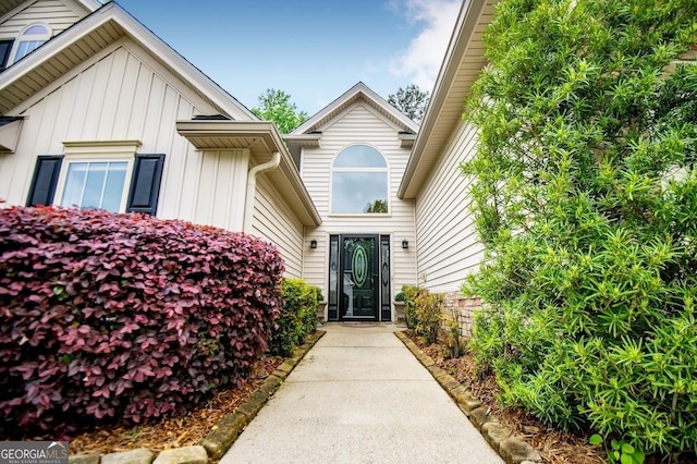 entrance to property with board and batten siding
