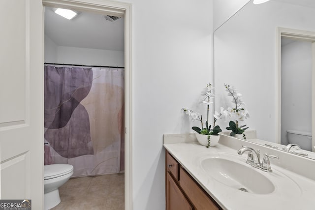 8275 Majors Ridge Way, Cumming, GA 30041 - bathroom with toilet, tile patterned floors, vanity, and a shower with curtain