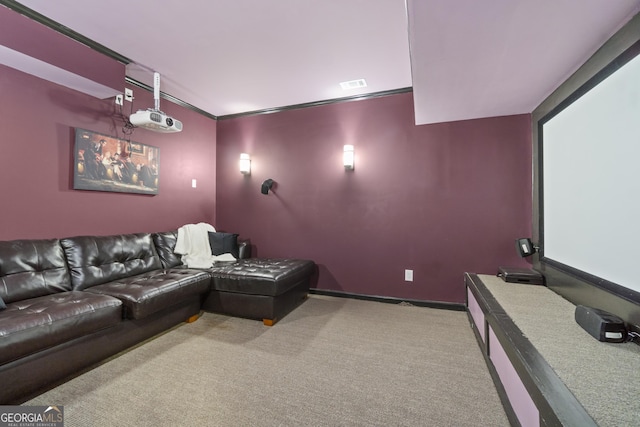 8275 Majors Ridge Way, Cumming, GA 30041 - home theater room featuring carpet, baseboards, and ornamental molding