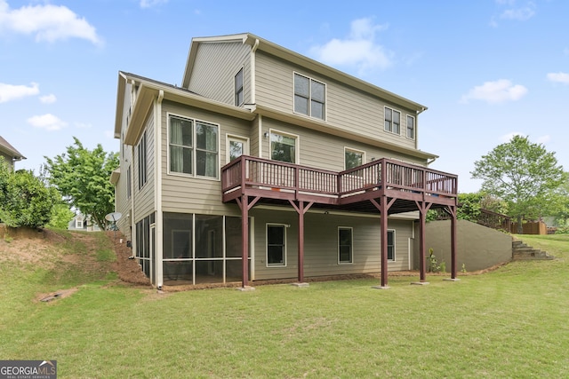 8275 Majors Ridge Way, Cumming, GA 30041 - rear view of property featuring a wooden deck, a yard, and a sunroom