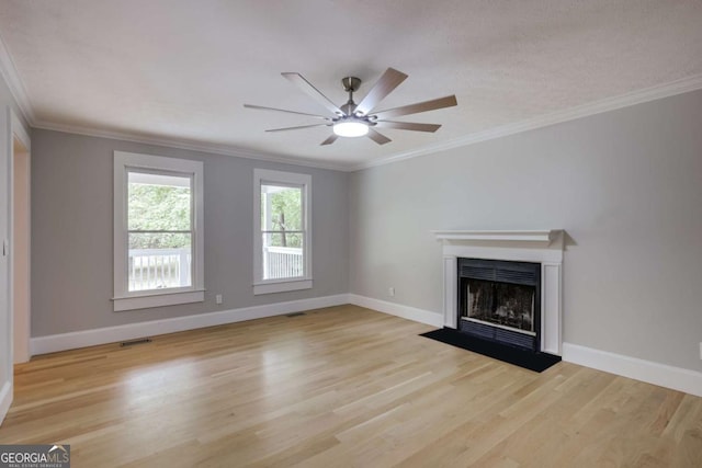 155 Hunters Pointe Dr, Athens, GA 30606 - unfurnished living room featuring a fireplace with flush hearth, a ceiling fan, visible vents, baseboards, and wood finished floors