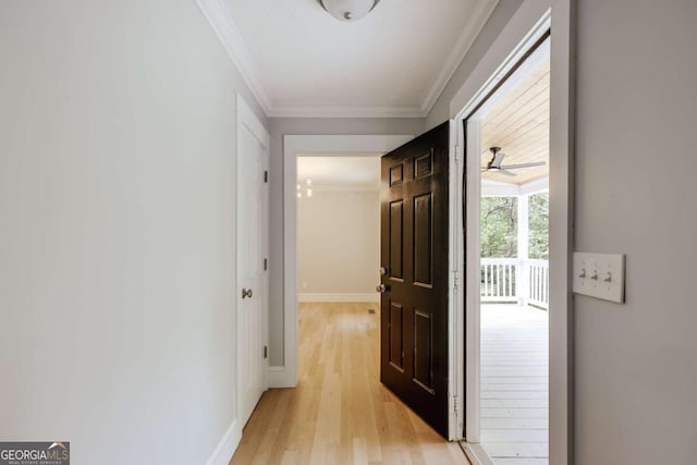 155 Hunters Pointe Dr, Athens, GA 30606 - hall with baseboards, crown molding, and light wood finished floors