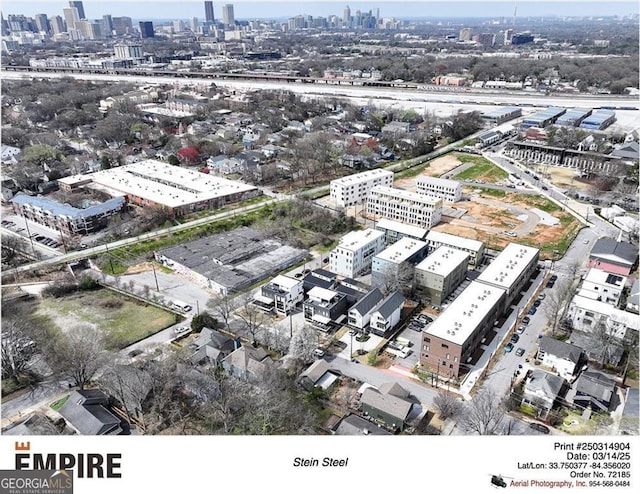 bird's eye view with a city view