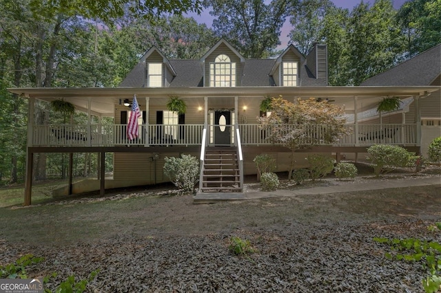 112 Hightower Rd, Hiram, GA 30141 - view of front of home with stairs, a shingled roof, covered porch, and a chimney