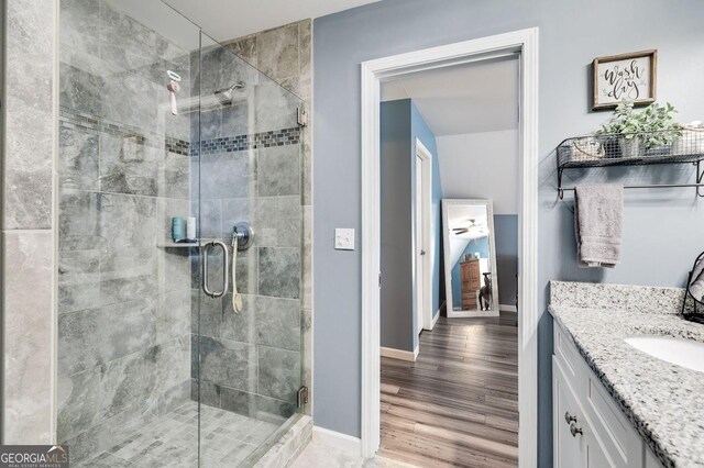 112 Hightower Rd, Hiram, GA 30141 - full bath with a shower stall, vanity, and baseboards