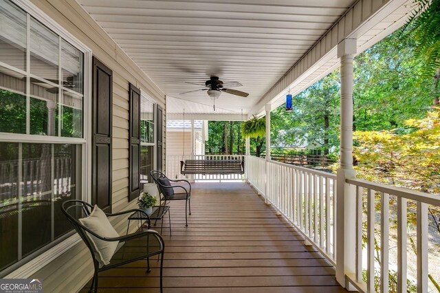 112 Hightower Rd, Hiram, GA 30141 - wooden deck with a porch and a ceiling fan