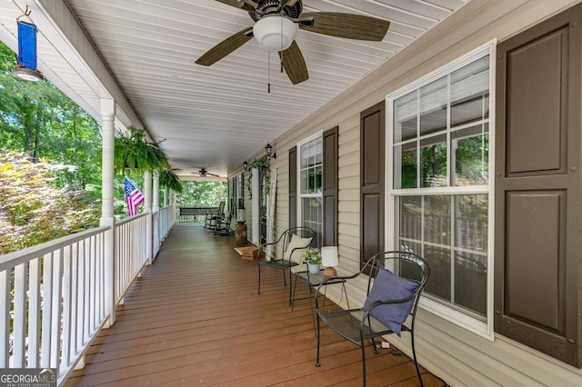 112 Hightower Rd, Hiram, GA 30141 - wooden deck with covered porch and a ceiling fan