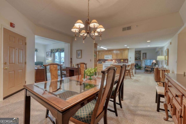 3131 Allison Ct Unit 3A, Young Harris, GA 30582 - dining room with a chandelier, visible vents, light carpet, and recessed lighting
