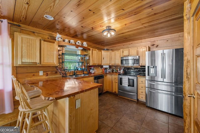 361 Meadow Ln, Talking Rock, GA 30175 - kitchen featuring light brown cabinetry, stainless steel appliances, a peninsula, and a sink