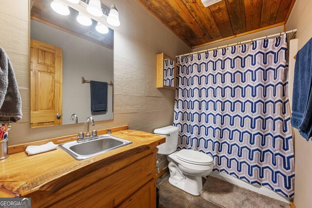361 Meadow Ln, Talking Rock, GA 30175 - full bathroom with toilet, a shower with curtain, vanity, and wood ceiling