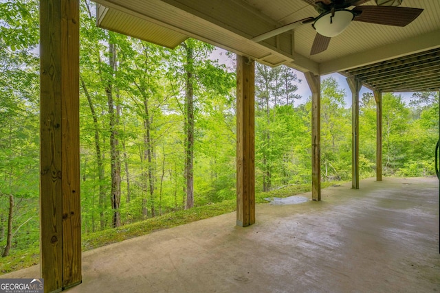361 Meadow Ln, Talking Rock, GA 30175 - view of patio / terrace featuring a ceiling fan and a view of trees